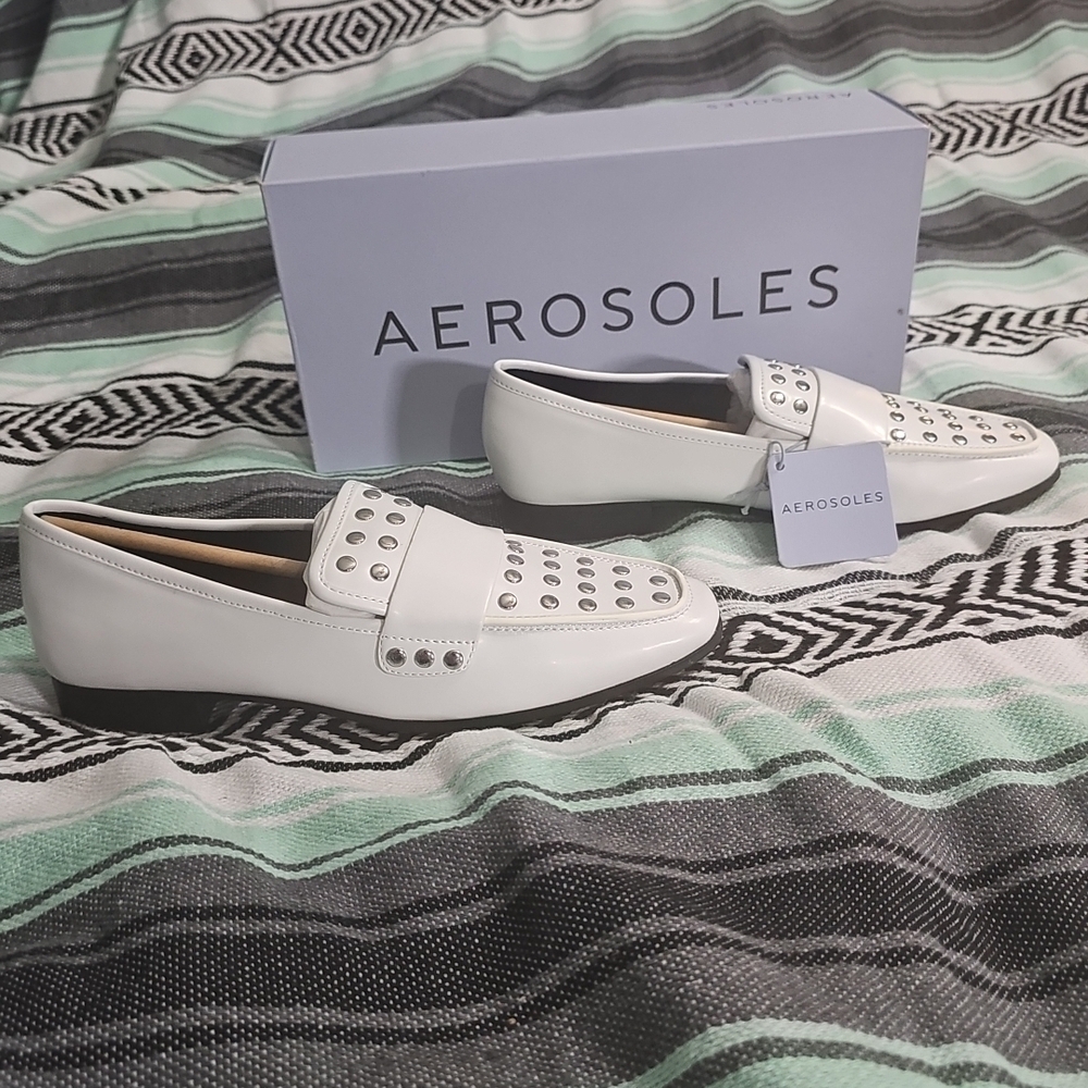 Aerosoles Women Prince Studded Penny Loafers Size US 7.5M White Faux Leather NEW